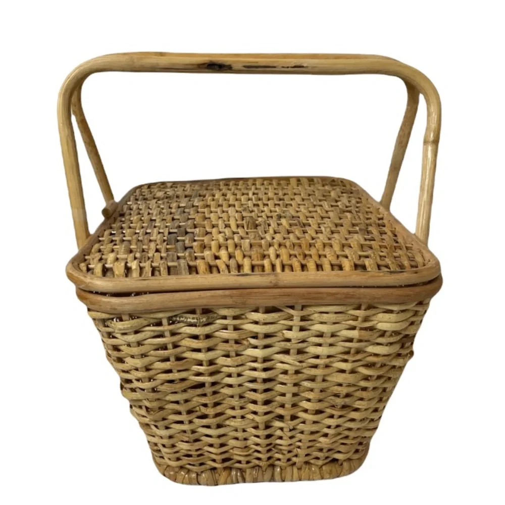 Vintage Picnic Basket Hand Woven Romantic Decor Large Hand Crafted High Quality